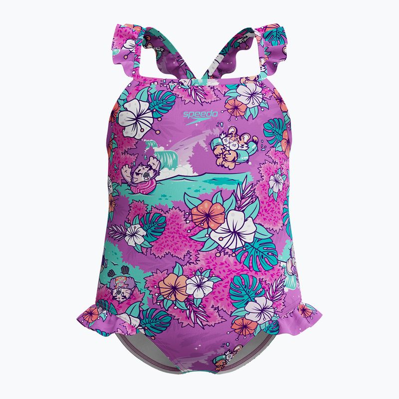 Купальник суцільний дитячий Speedo Learn To Swim Printed Frill Thinstrap neon violet