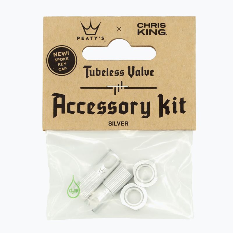 Кришка вентиля велосипедної шини Peaty's X Chris King Mk2 Tubeless Valves Accessory Kit срібляста 83805