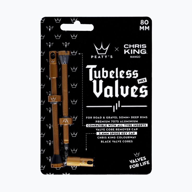 Набір клапанів presta Peaty's X Chris King MK2 Tubeless Valves 80 мм mango 2