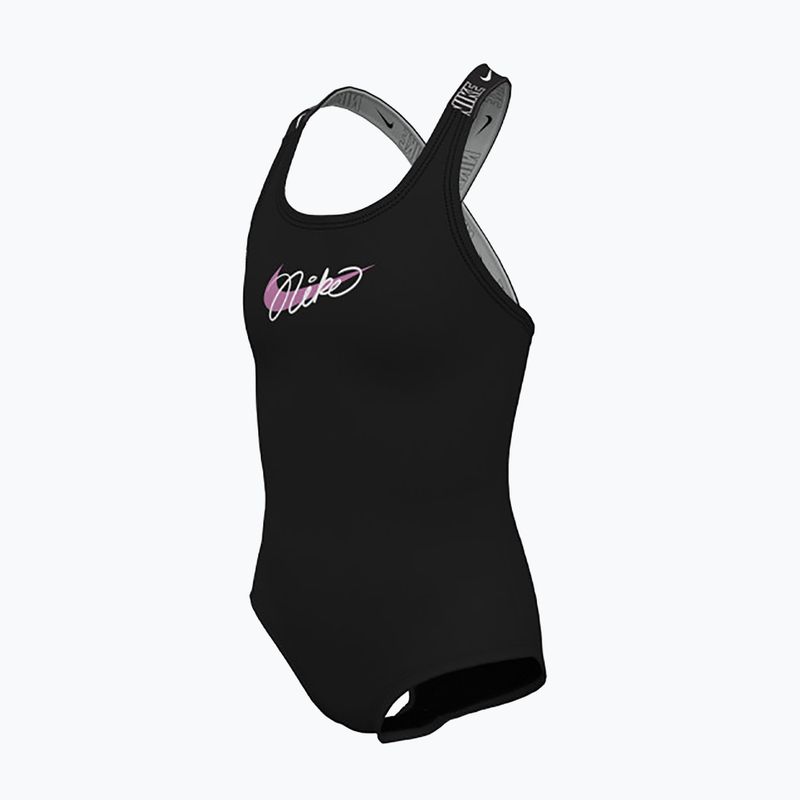 Суцільний дитячий купальник Nike Swim Girls Logo Tape Crossback чорний/грайливий рожевий/білий/грайливий рожевий 3