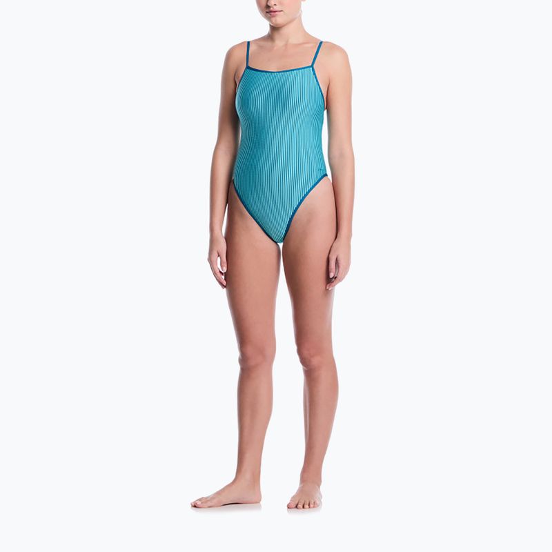 Купальник суцільний жіночий Nike Ocean Bound Ripple Texture Square Neck bleached turquoise 2
