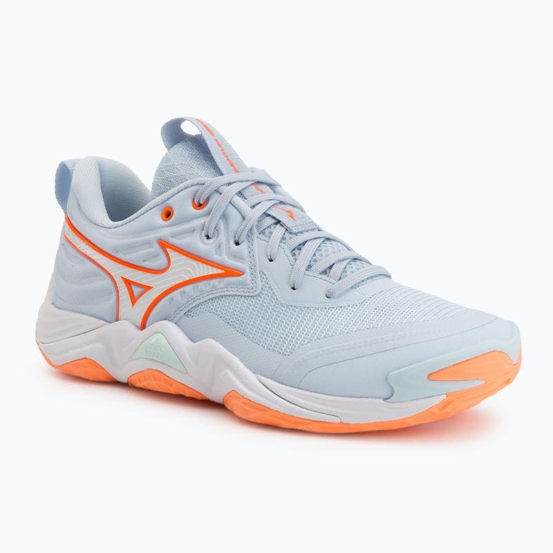 Кросівки волейбольні жіночі Mizuno Wave Momentum Elite blue finch/white/lava orange