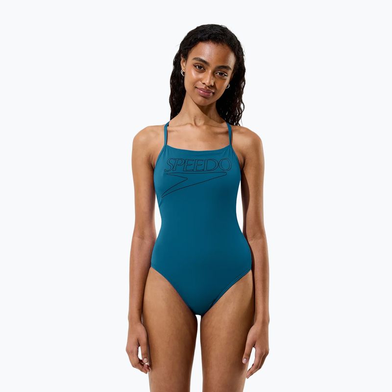 Жіночий цілісний купальник для плавання Speedo Endurance+ Logo Thin Strap кольору бірюзово-синій 3