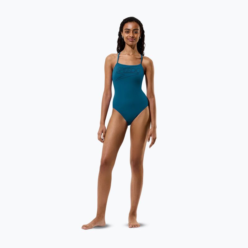 Жіночий цілісний купальник для плавання Speedo Endurance+ Logo Thin Strap кольору бірюзово-синій 4