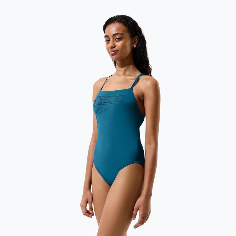 Жіночий цілісний купальник для плавання Speedo Endurance+ Logo Thin Strap кольору бірюзово-синій 6