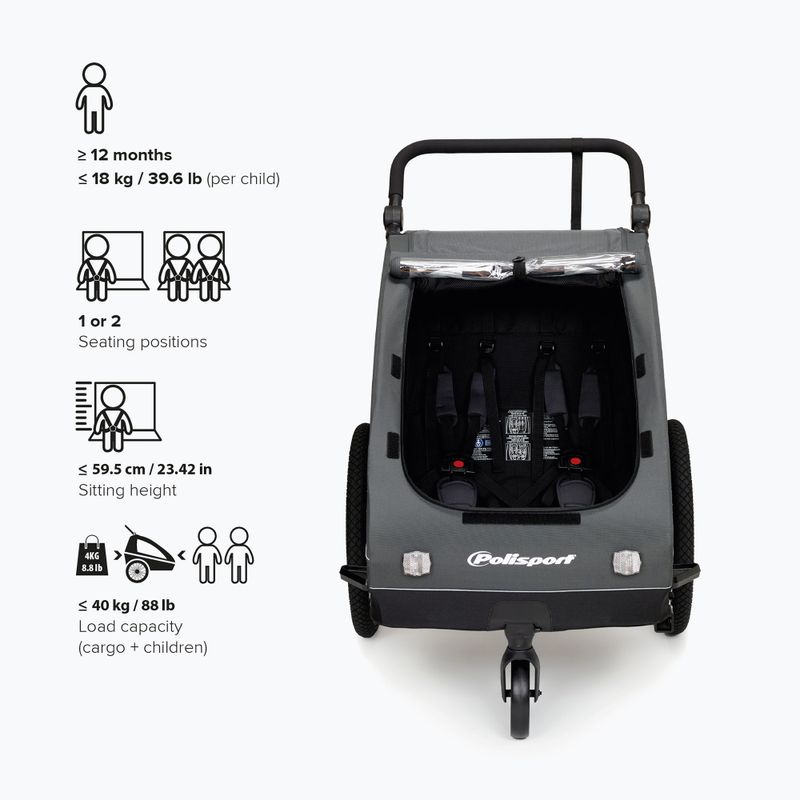 Причіп велосипедний Polisport Kids Trailer&Stroller black/grey 7