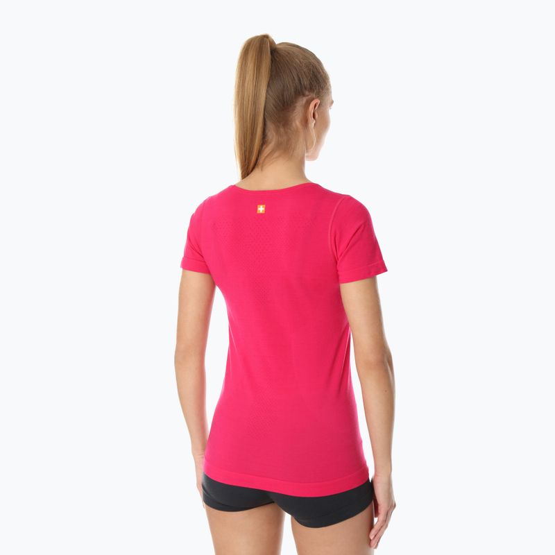 Футболка термічна жіноча Brubeck Outdoor Merino Wool Pro малиновий/гори 1 2