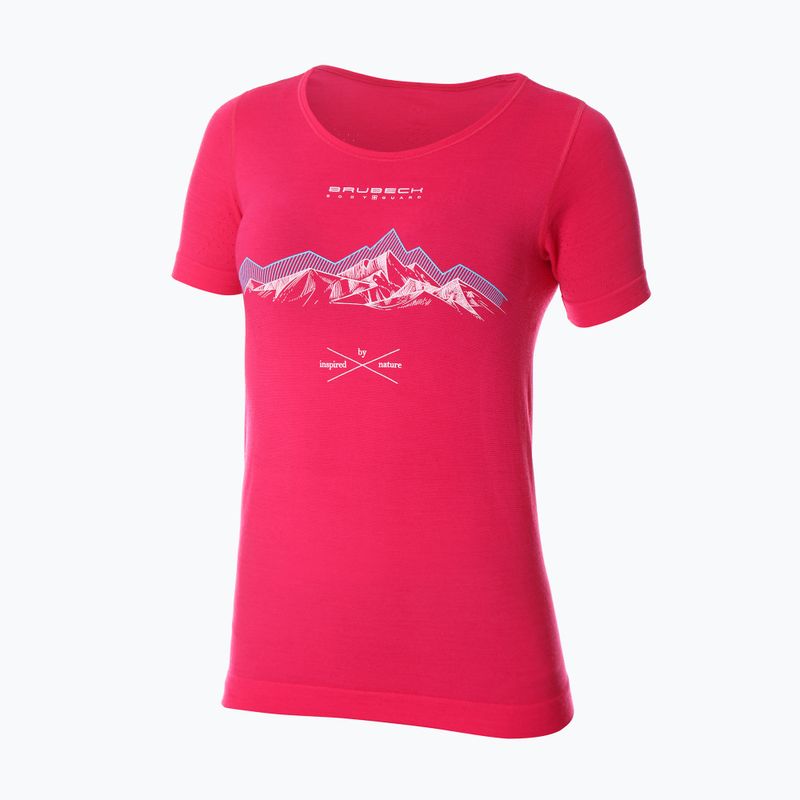 Футболка термічна жіноча Brubeck Outdoor Merino Wool Pro малиновий/гори 1 3