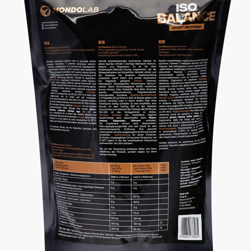 Ізотонічний напій порошковий MONDOLAB Balance Fizzy Cherry 1000g вишнева кола MND008 2