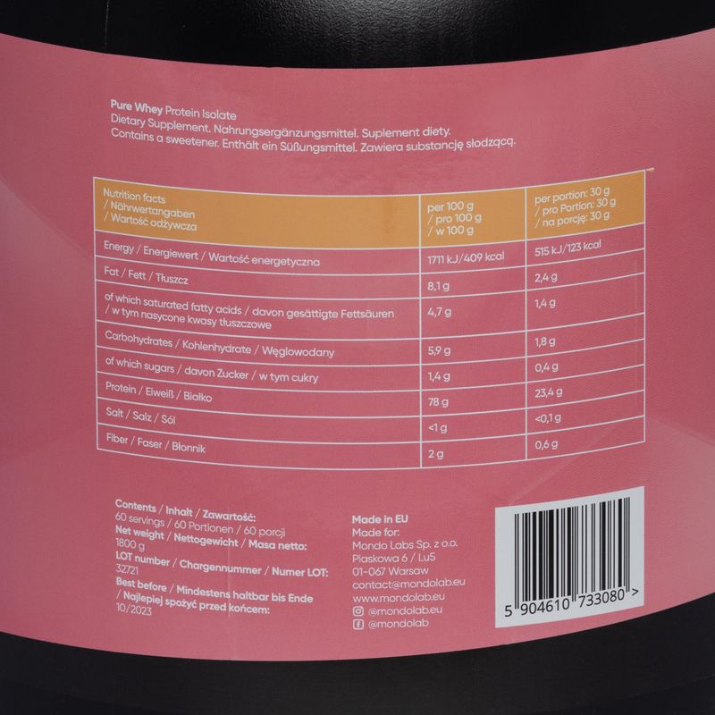 Ізолят протеїну Pure Whey MONDOLAB 1,8кг банан-полуниця MND004 2