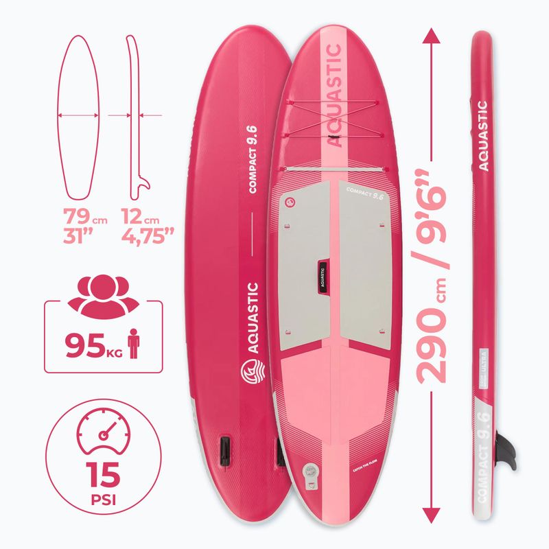 Набір дошка SUP надувна AQUASTIC Compact 9'6" pink 20