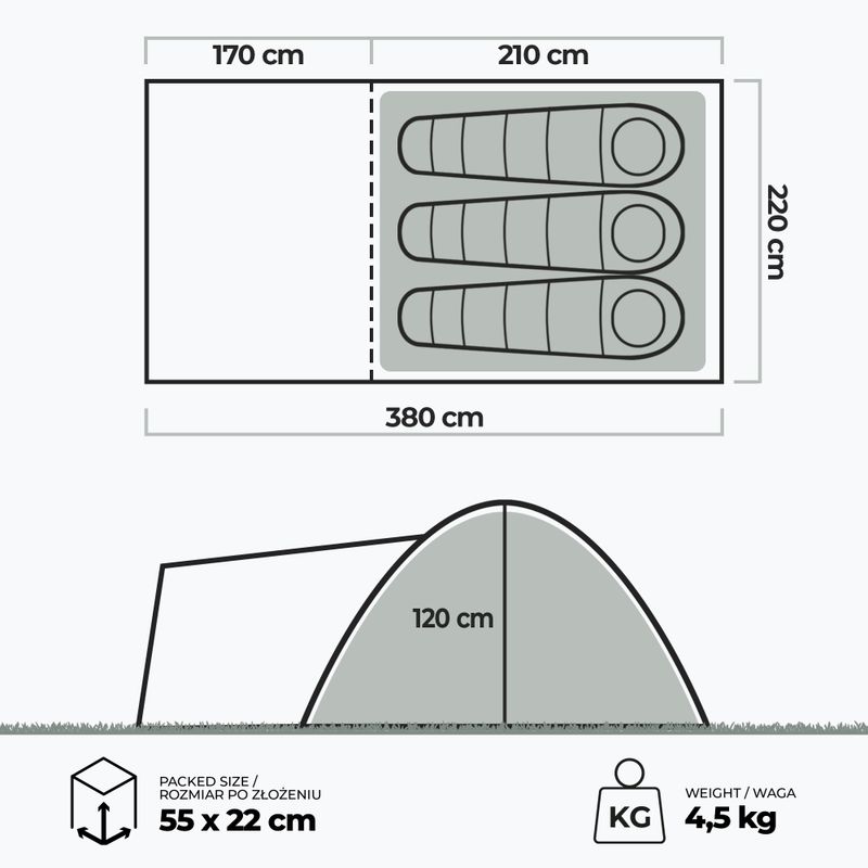 Намет кемпінговий 3-місний KADVA Kavio 3 зелений 23