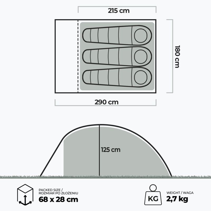 Намет кемпінговий 3-місний KADVA Expedit 3 pro зелений 22