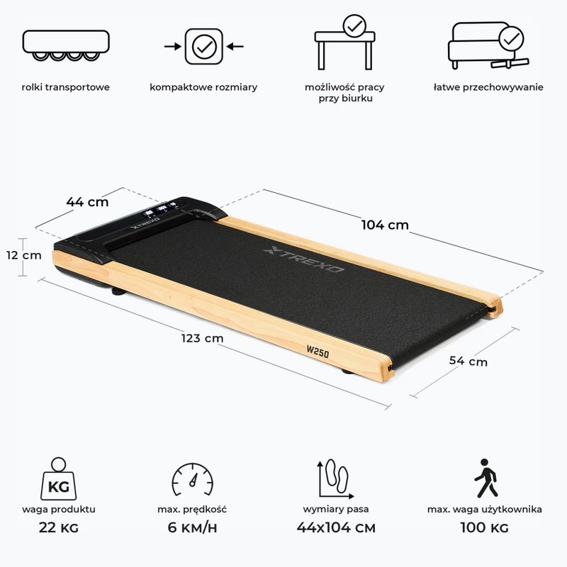Бігова доріжна електрична XTREXO TXO-W250 чорний/коричневий 3