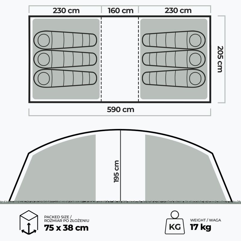 Намет кемпінговий 6-місний KADVA AIRcamp 6.33 зелений 24