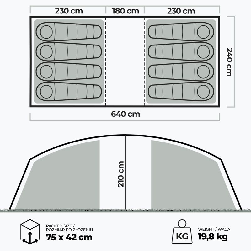 Надувна кемпінгова палатка на 8 осіб KADVA AIRcamp 8.44 зелена 7
