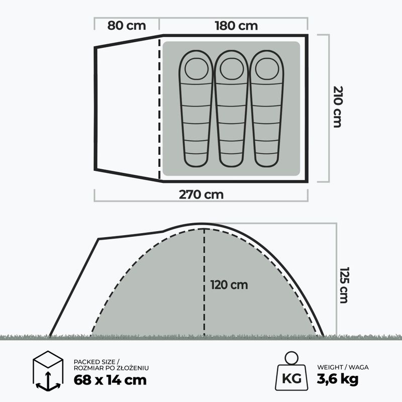 Намет kampingowy 3-місний KADVA CAMPdome 3 блакитний 25