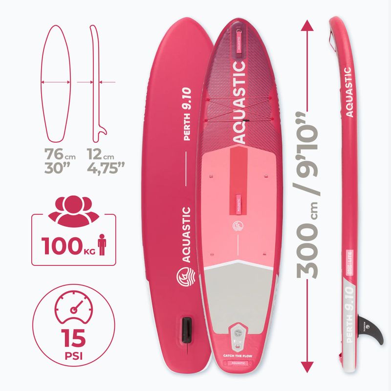 Набір дошка SUP надувна AQUASTIC Perth 9'10" pink 24