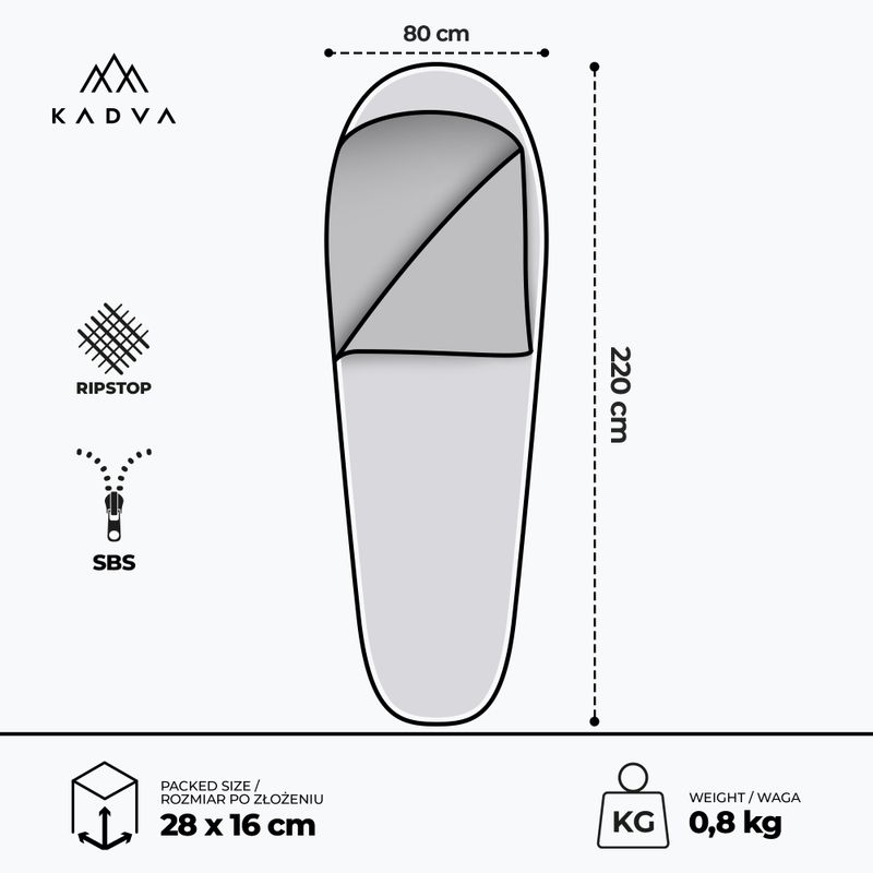 Спальний мішок KADVA Light 800 R правий темно-синій 3