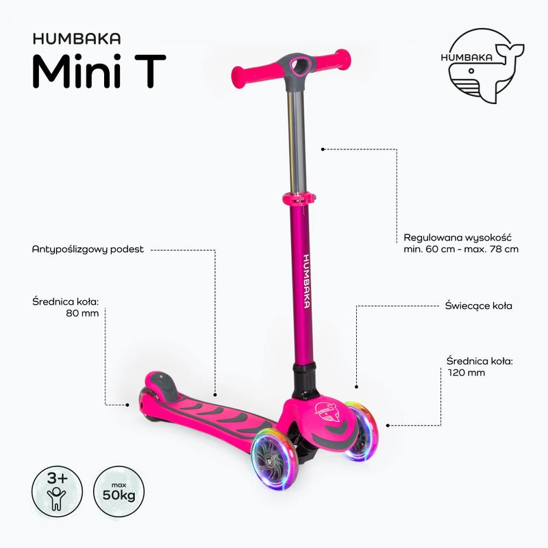 Самокат триколісний дитячий HUMBAKA Mini T рожевий HBK-S6T 2