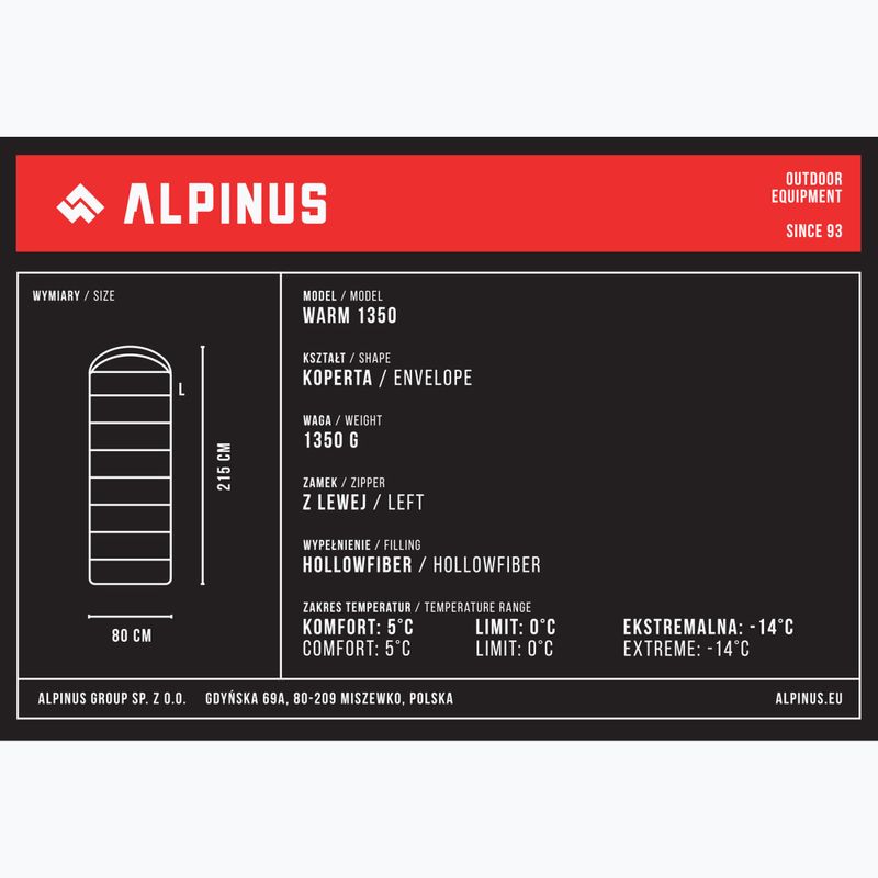 Спальний мішок Alpinus Warm 1350 лівий чорний 6