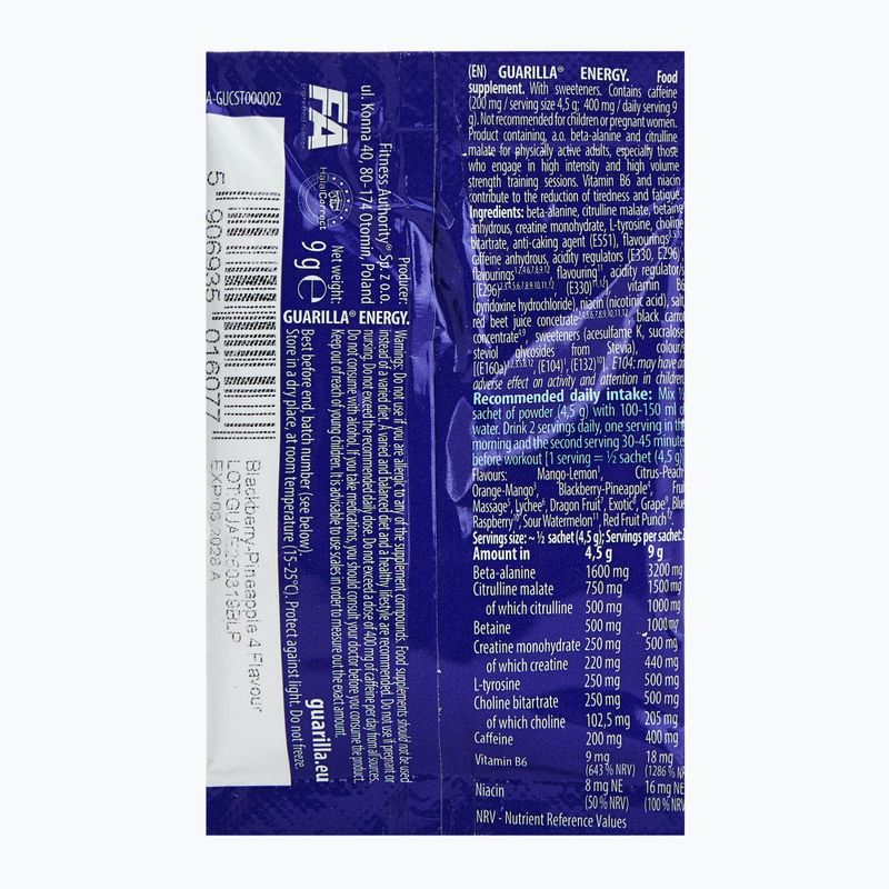 Передтренінговий комплекс Fitness Authority Guarilla Enegry 9 г blackberry/pineapple 2