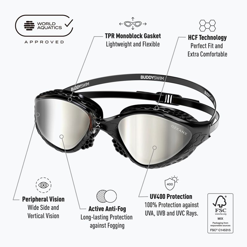 Окуляри для плавання BuddySwim OzeanX Mirror black / silver 8
