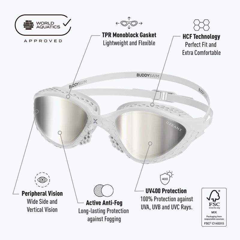 Окуляри для плавання BuddySwim OzeanX Mirror white / silver 7