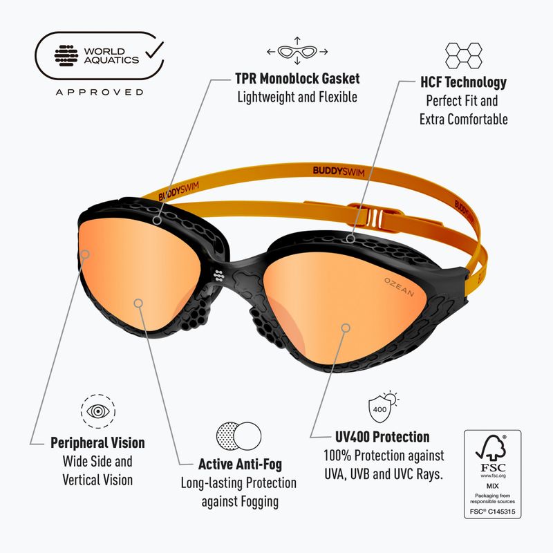 Окуляри для плавання BuddySwim Ozean black/orange/orange 8
