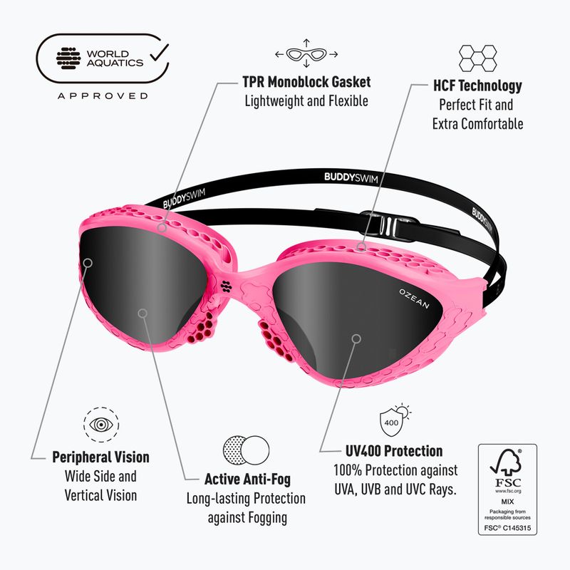 Окуляри для плавання BuddySwim Ozean pink/black/smoke 7