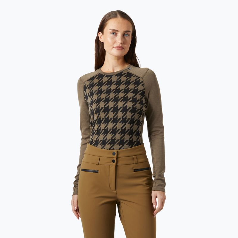 Лонгслів термічний жіночий Helly Hansen Lifa Merino Midweight Graphic Crew sepia houndstooth aop