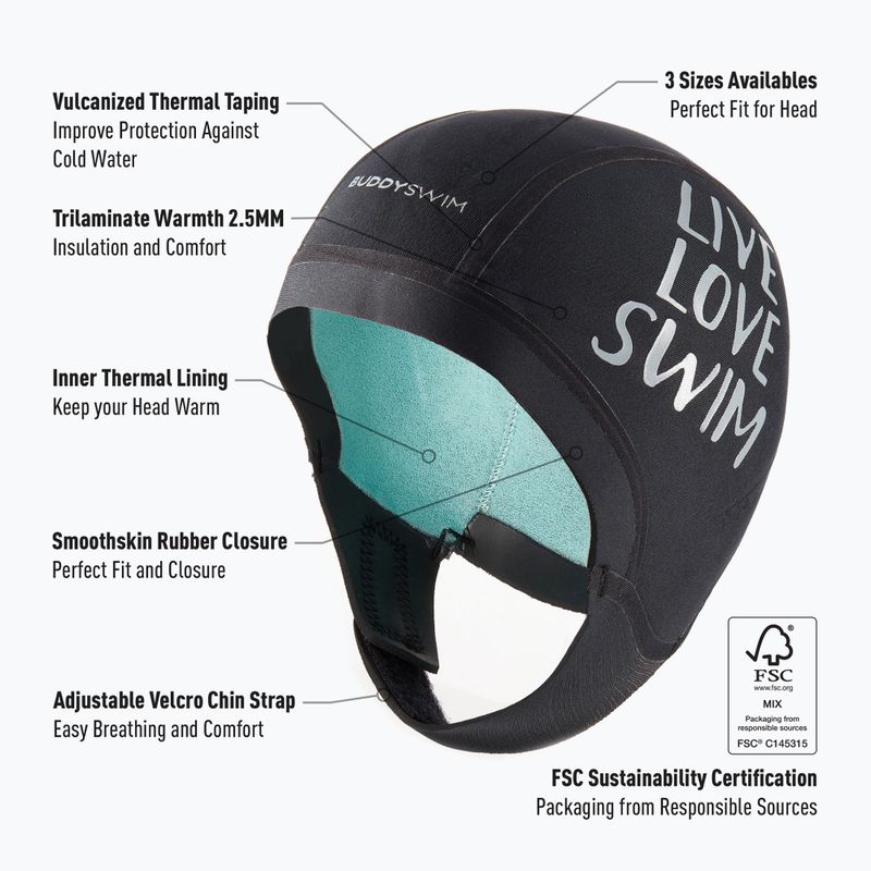 Шапка неопренова BuddySwim Trilaminate Warmth 2.5 мм black 3