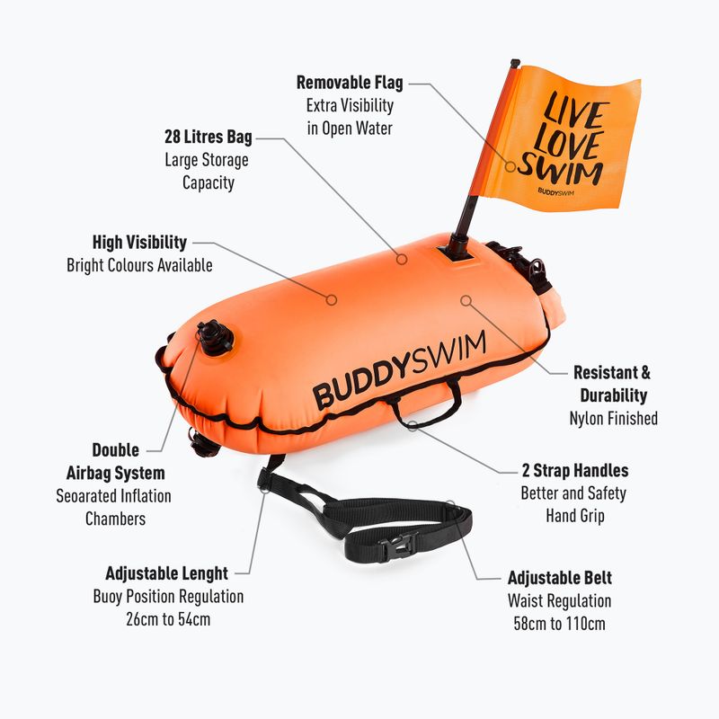 Буй страхувальний BuddySwim Dry Bag with Flag 28 л orange 2