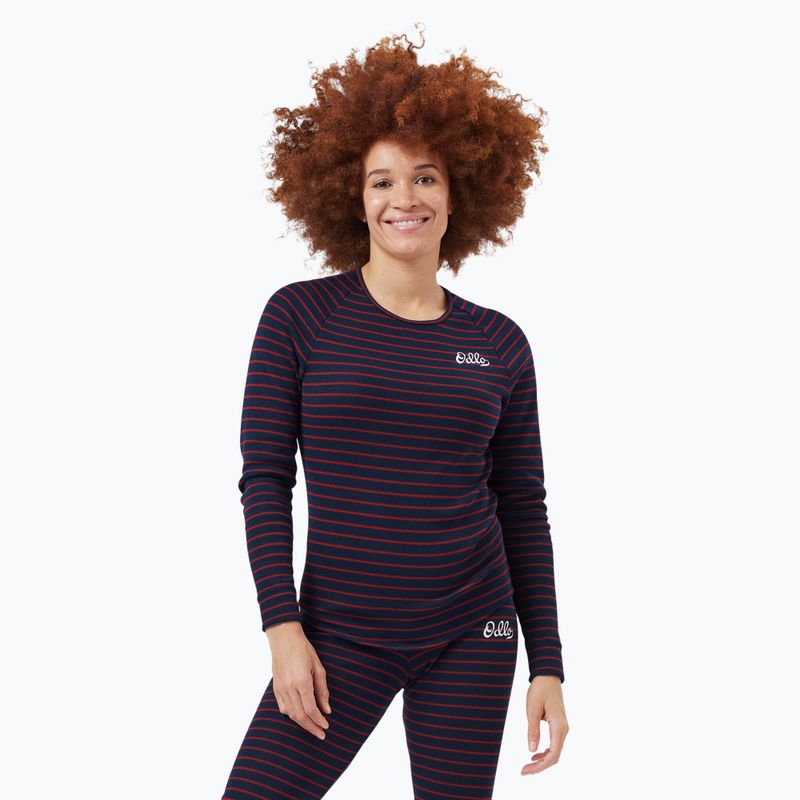 Жіноча термоактивна кофта ODLO Warm Originals Stripes Bl Top Crew Neck dark saphire