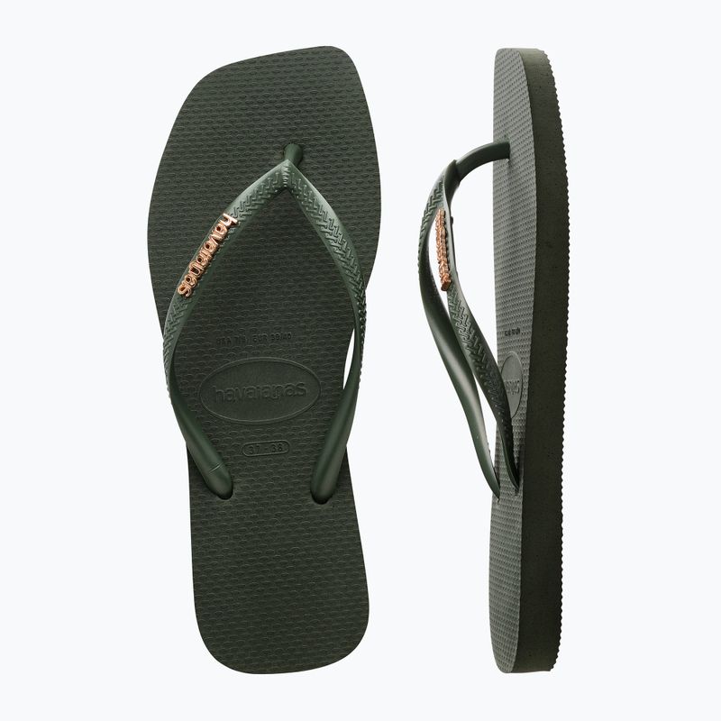 Жіночі шльопанці Havaianas квадратний логотип металік зелений оливковий 11