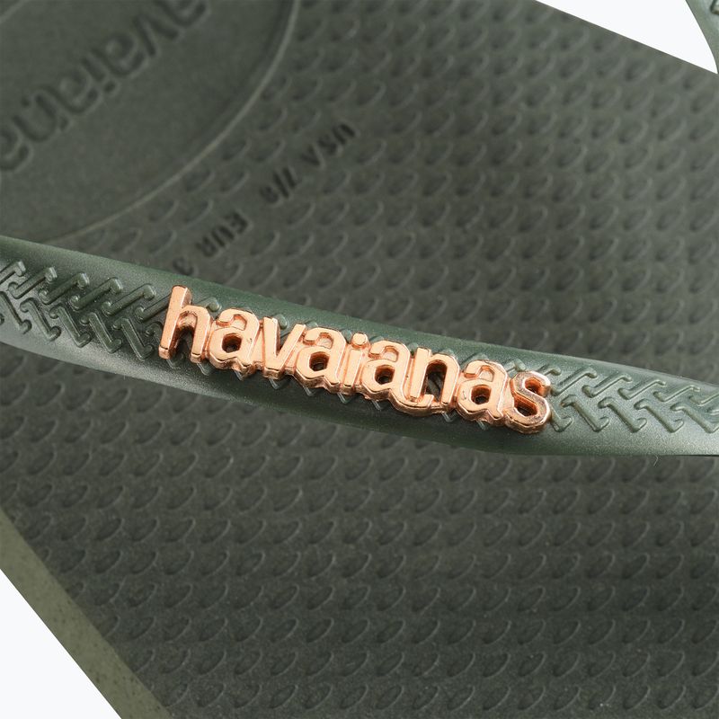 Жіночі шльопанці Havaianas квадратний логотип металік зелений оливковий 12