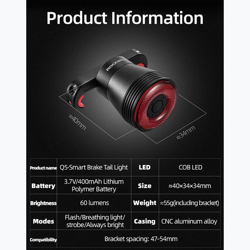 Ліхтарик велосипедний задній Rockbros TL907Q50 Taillight 60 Lumen black 7