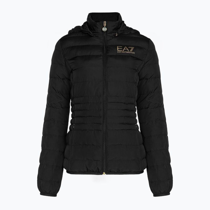 EA7 Emporio Armani Жіноча куртка з капюшоном Train Core Lady Eco Down худі чорний / логотип світло-золотий