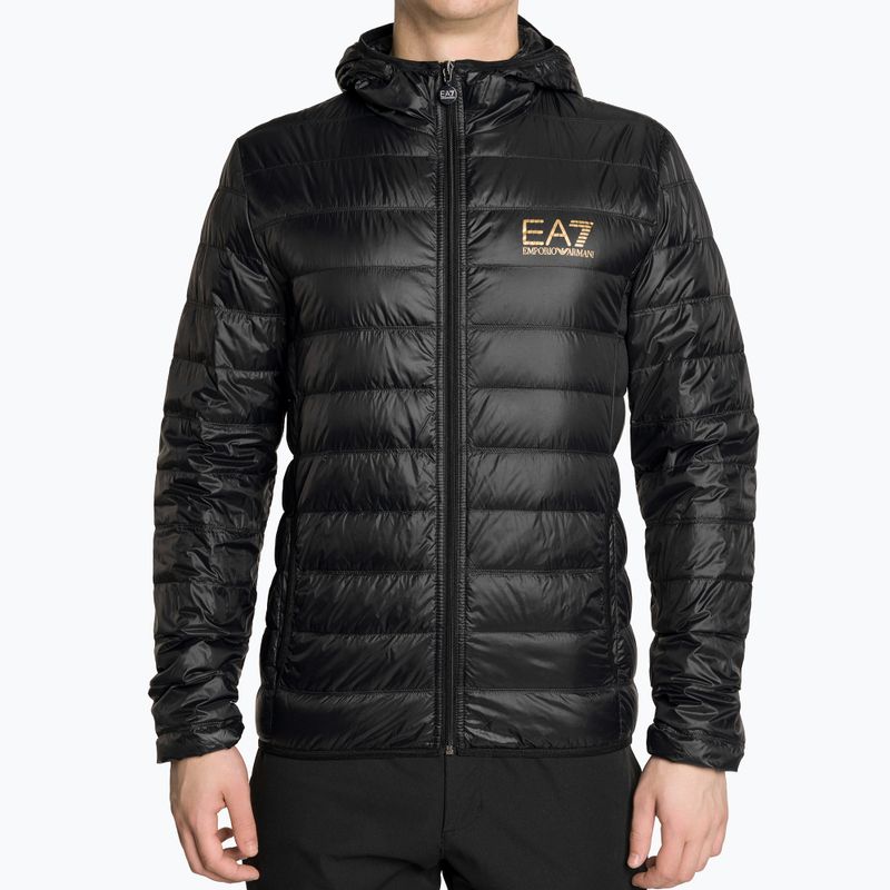 Чоловіча куртка з логотипом EA7 Emporio Armani Train Core ID Down Light Hoodie з капюшоном чорного/золотого кольору