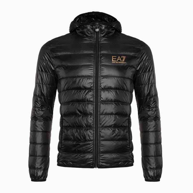 Чоловіча куртка з логотипом EA7 Emporio Armani Train Core ID Down Light Hoodie з капюшоном чорного/золотого кольору 7