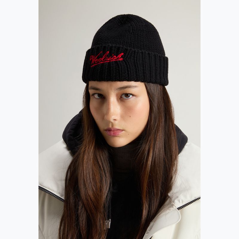 Шапка зимова чоловіча Woolrich Merino Wool Logo Beanie black 5
