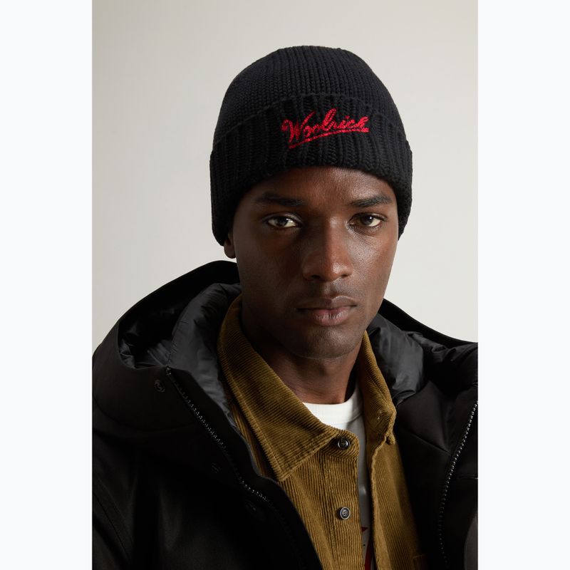 Шапка зимова чоловіча Woolrich Merino Wool Logo Beanie black 6