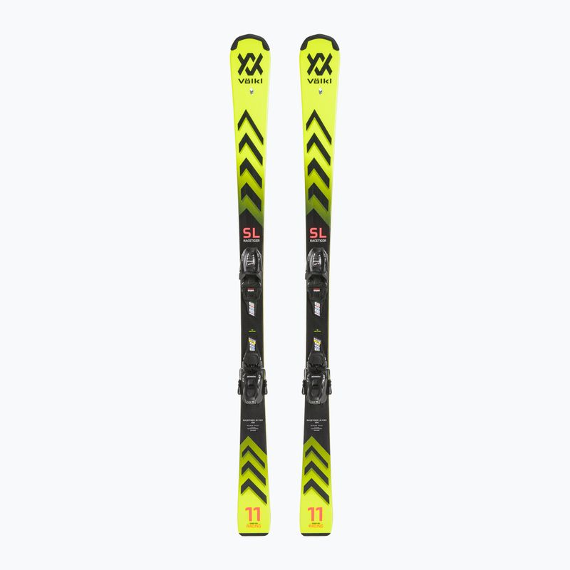 Дитячі гірські лижі Völkl Racetiger Junior Pro + 7.0 VMotion Jr flo жовті/чорні