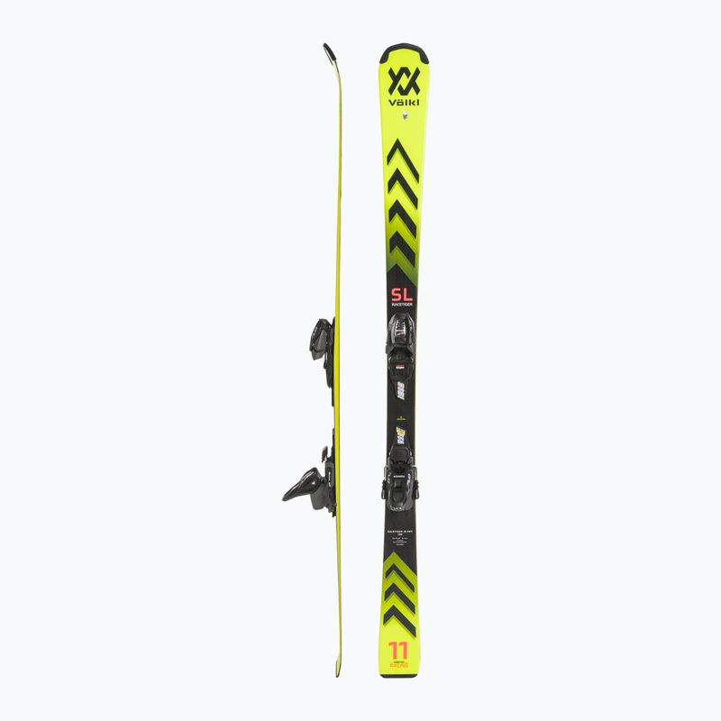 Дитячі гірські лижі Völkl Racetiger Junior Pro + 7.0 VMotion Jr flo жовті/чорні 2