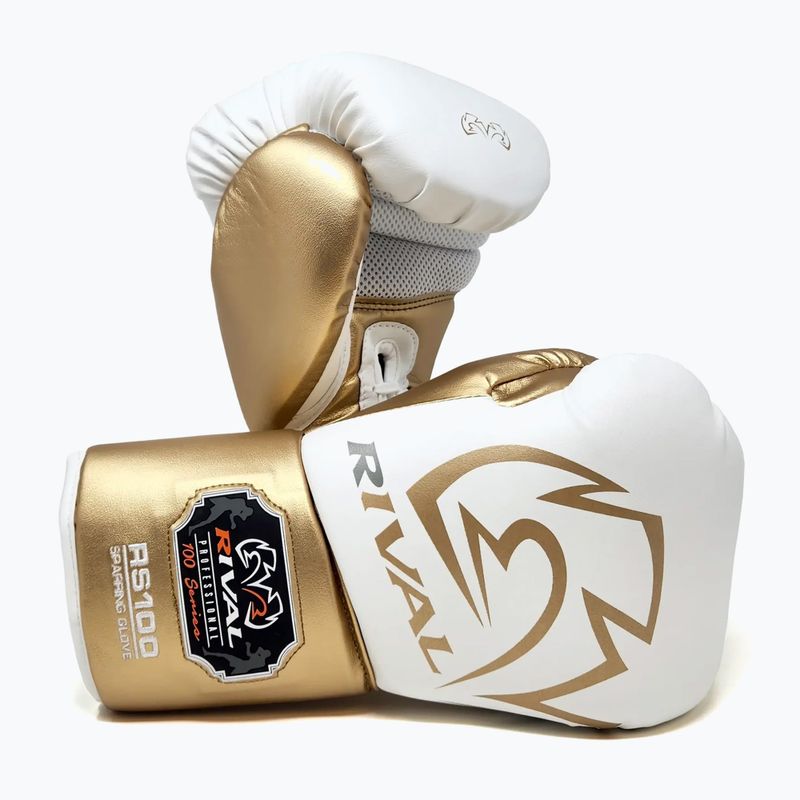 Рукавиці боксерські Rival RS100 Professional white/gold 3