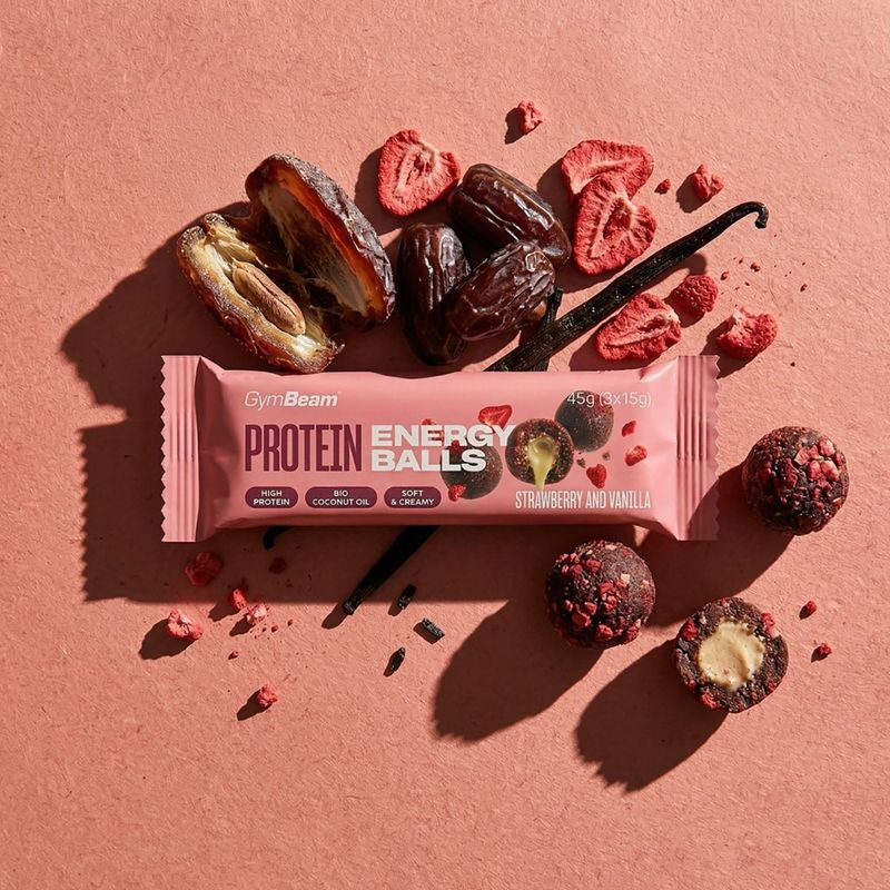 Батончик протеїновий GymBeam Protein Energy Balls 45 g stawberry vanilla 2