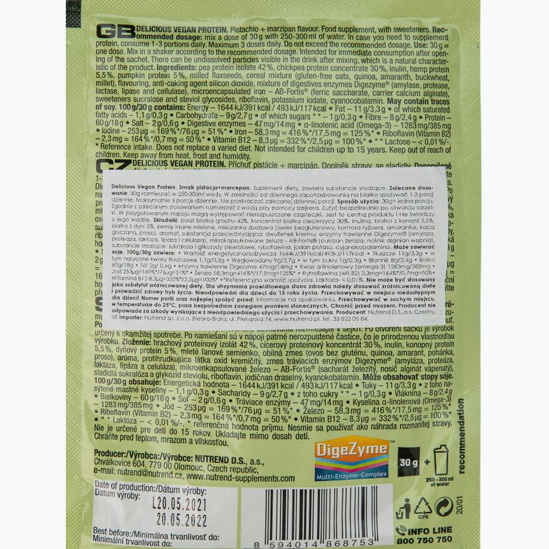 Протеїновий коктейль Nutrend Delicious Vegan Protein 5x30г фісташково-марципановий VS-105-150-PIMC 2