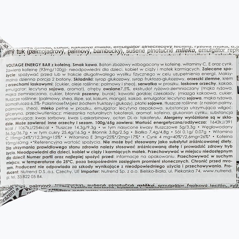 Енергетичний батончик Nutrend Voltage Energy Bar 65г кава з кофеіном VM-033-65-KV 2