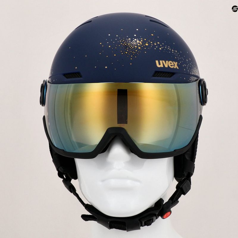 Жіночий гірськолижний шолом UVEX Wanted Visor WE фліс блискітки/золото матовий/дзеркальний золотий дим 11