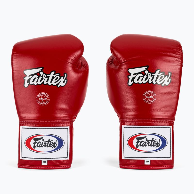 Боксерські рукавички Fairtex Pro Competition з фіксованим великим пальцем шкіряні червоні 2
